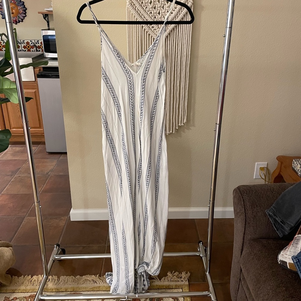 Printed White & Blue Maxi Dress
